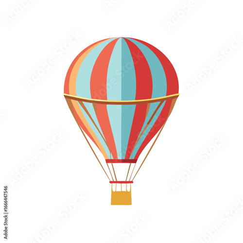 Colorful Hot Air Balloon Illustration with Stripes, Vintage Style Aerial Vehicle, Travel and Leisure Concept