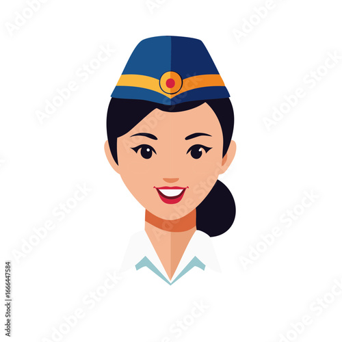 Charming Airline Stewardess with Traditional Uniform: Welcoming Smile and Professional Attire