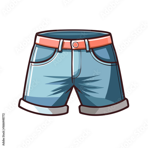 Denim Shorts Apparel Icon with Belt and Pockets Clothing Garment