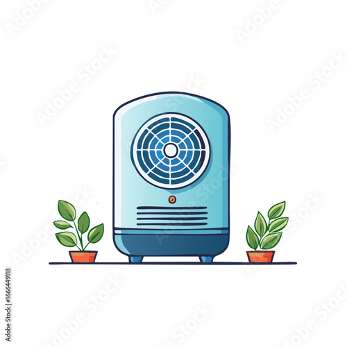 Portable Air Conditioner with Potted Plants Retro Cooling Fan Evaporative Cooler Home Appliance Illustration