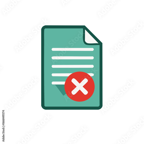 Document Rejection Icon, File Deletion Symbol, Data Error Sign with Negative Confirmation, Red X Graphic Denoting Failed Operation