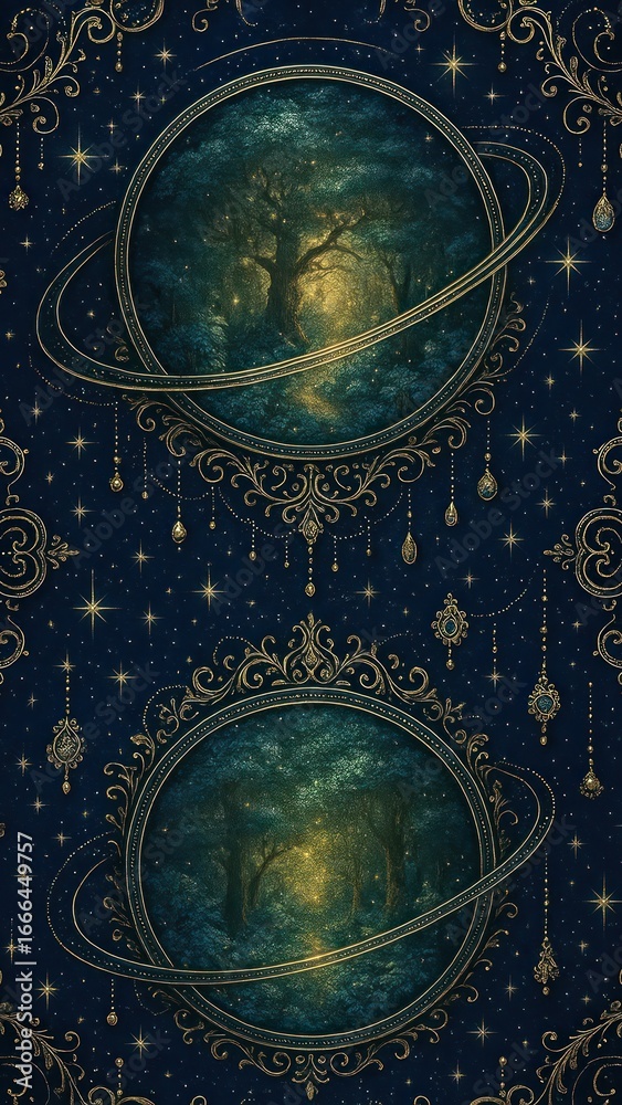 Fototapeta premium Mystical forest in celestial design.