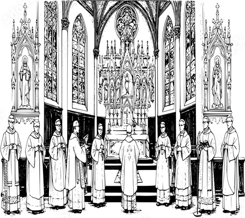 Catholic priest in mass ceremony in a church, 