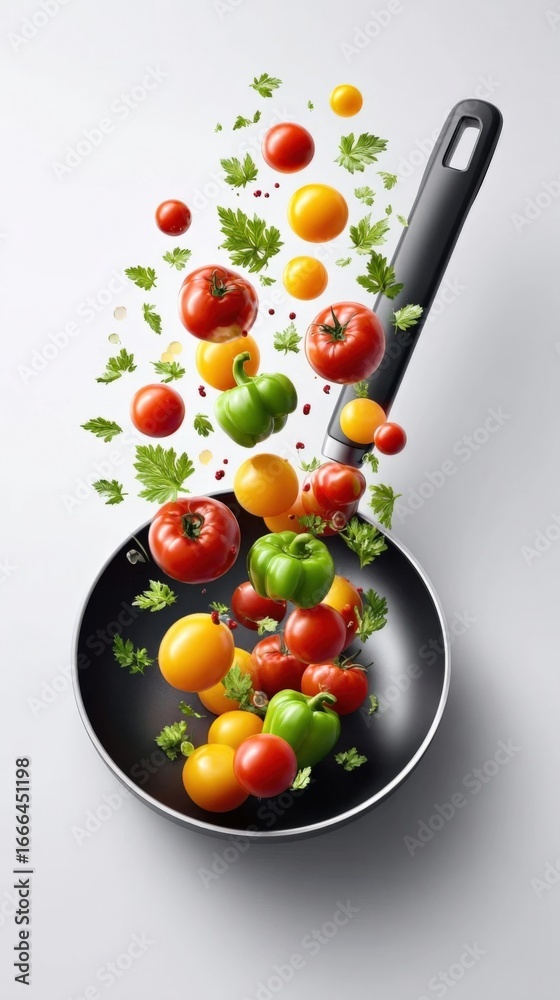 Colorful Vegetables Air-Lifting into Wok Colorful Vegetables Air-Lifting into Wok