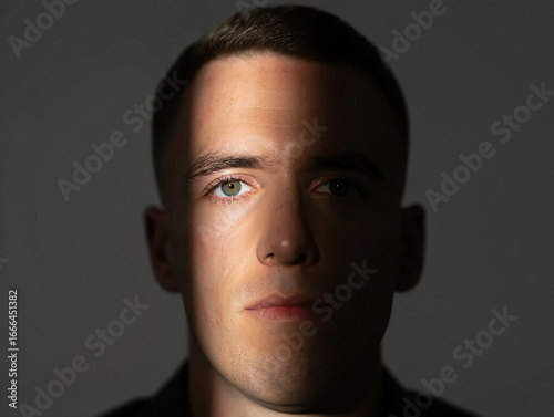 Man's face partially lit by dramatic side lighting