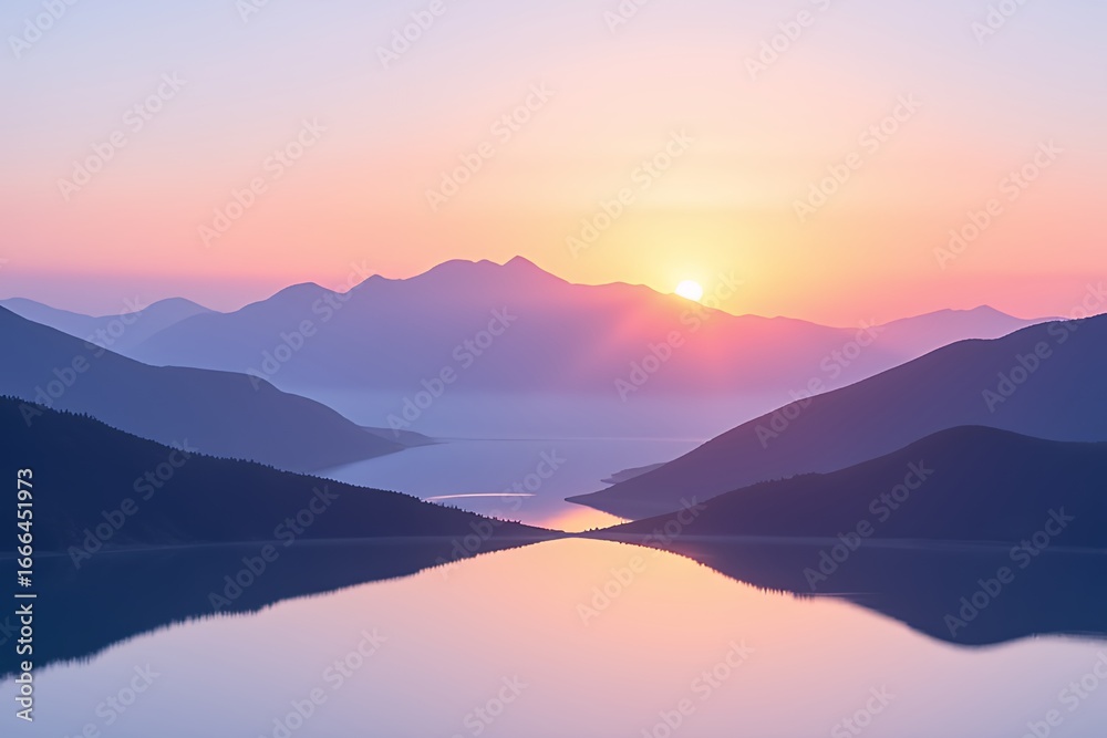 Fototapeta premium Serene Sunrise Over Mountain Lake