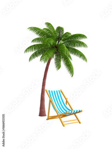 A beach chair next to a palm tree under a clear sky, ideal for relaxation and tropical vibes

