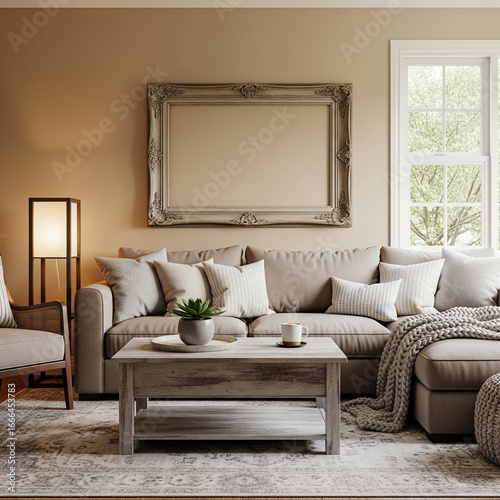 A cozy and comfortable living room with a modern sofa, stylish furniture, and warm lighting creates a luxurious and contemporary home interior