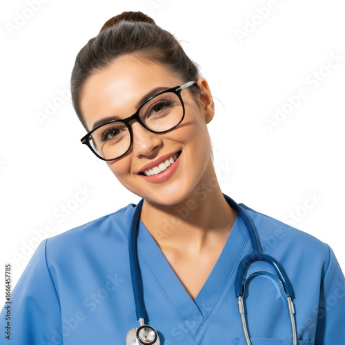 A medical professional with stethoscope isolated on transparent background