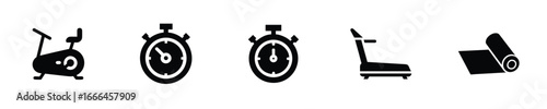 Icons exercise equipment stopwatches bike stationary