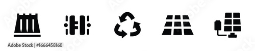 Icons renewable energy sources recycling symbol power solar