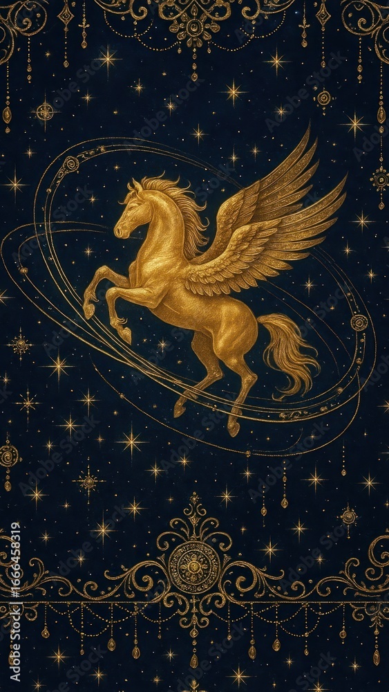 Fototapeta premium Golden Pegasus celestial elegance