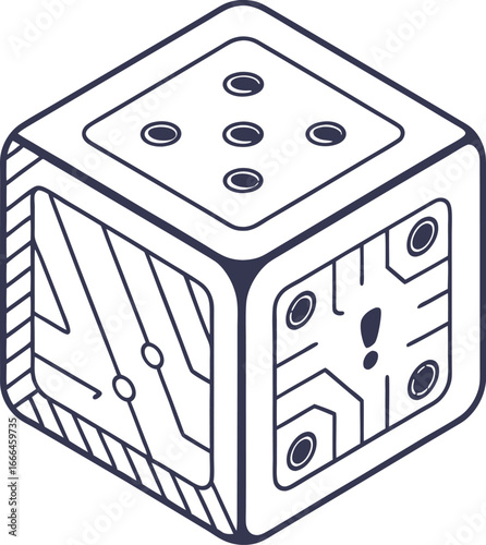 Block Cube With Circuit Traces Futuristic Design