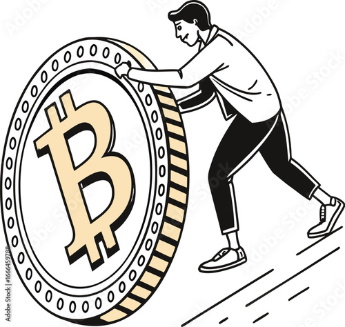 Bitcoin Coin With Dotted Rim Flat Minimal Look
