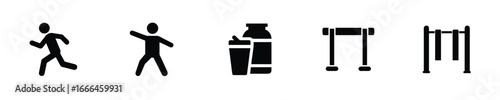 Silhouette icons running person drink bottle gym equipment fitness