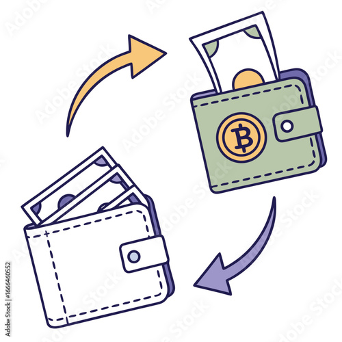 Crypto Transfer Icon Arrows Between Two Wallets