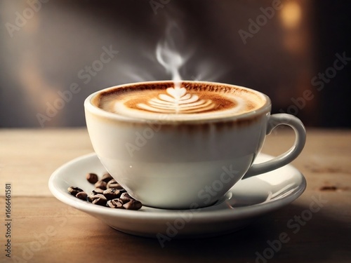 Wallpaper Mural cup of hot coffee and coffee beans Torontodigital.ca