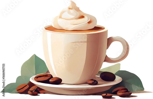 Wallpaper Mural Hot coffee cup and milk foam, coffee beans. Torontodigital.ca