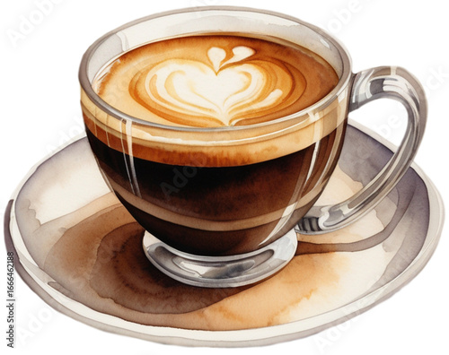 Wallpaper Mural watercolor illustration cup of coffee with heart shaped latte art on the frothy surface Torontodigital.ca