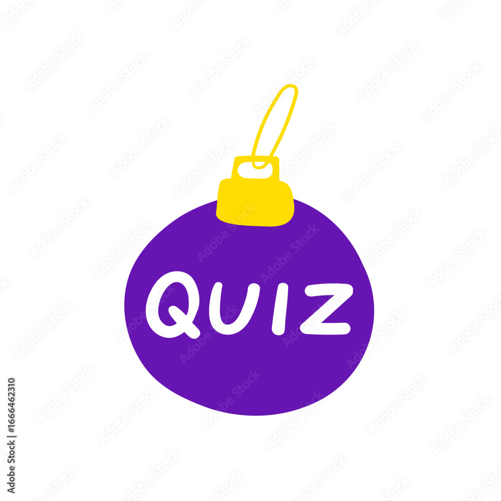 Obraz premium Christmas ball with word - quiz. Vector illustration. Hand drawn design on white background.