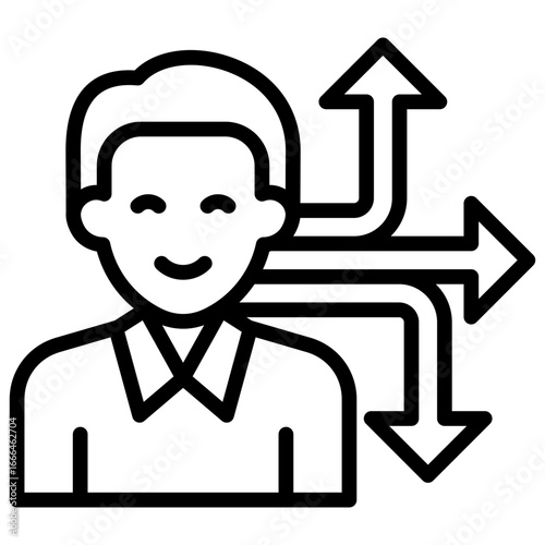 Decision Outline Icon Design Vector - Person with multiple arrows, symbolizing choice, career path, or decision making