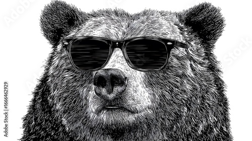 Unique Ink Hand Drawing Sketch of Bear Mascot or Logotype