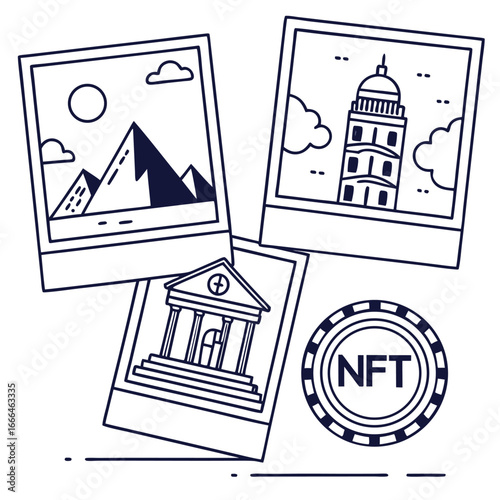 NFT Collection Grid Icon Three Thumbnails Coin Badge