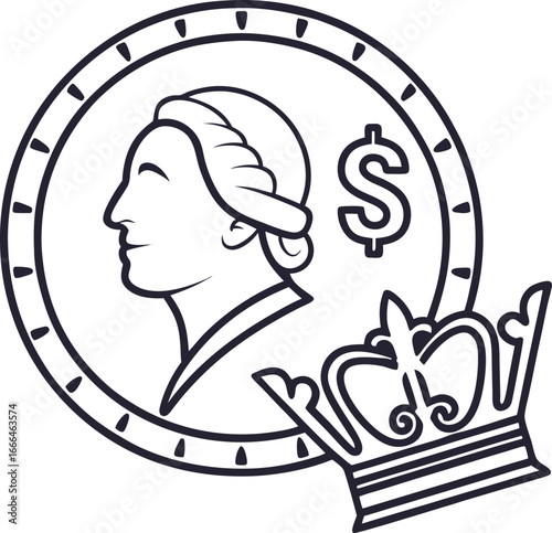 NFT Royalty Icon Coin With Crown Outline Simple Line