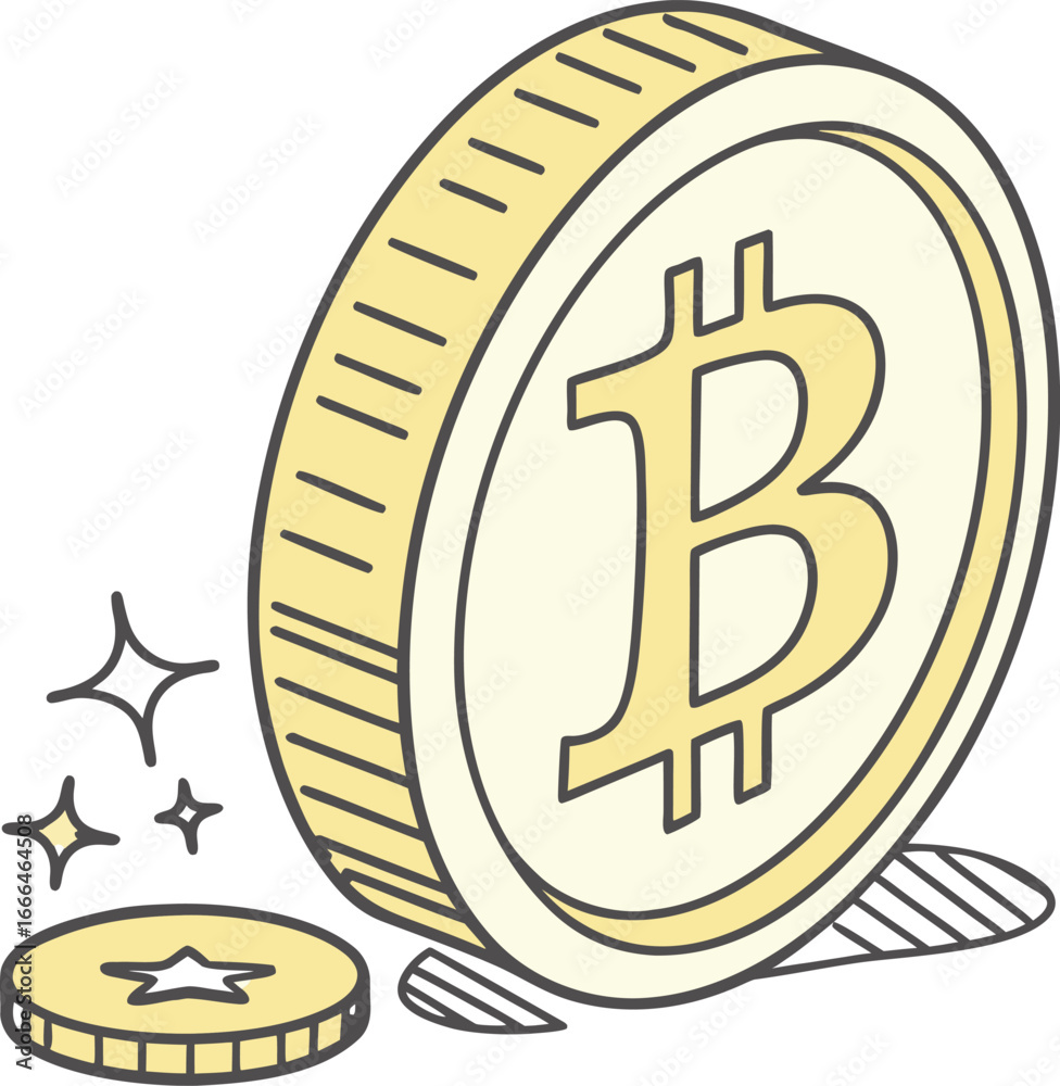 Obraz premium Rotated Bitcoin Coin Perspective View Soft Shading