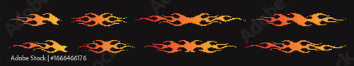 Fire flames pixel collection. Tribal hot rod car decal set. Pixel art.