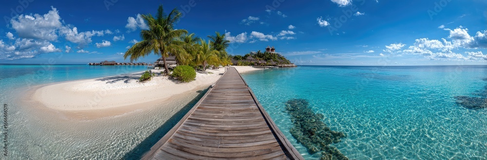 custom made wallpaper toronto digitalTropical island paradise with wooden boardwalk (1)