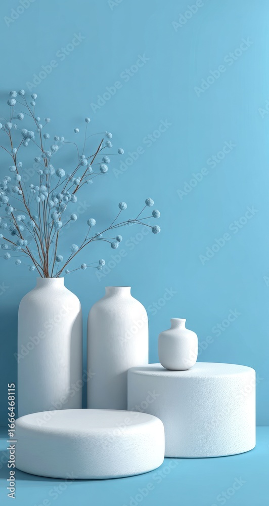 custom made wallpaper toronto digitalWhite vases and podiums against a light-blue background