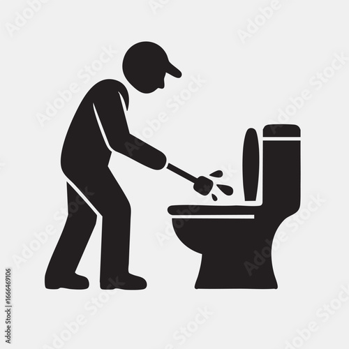 "Man cleaning bathroom — two-color glyph icon."