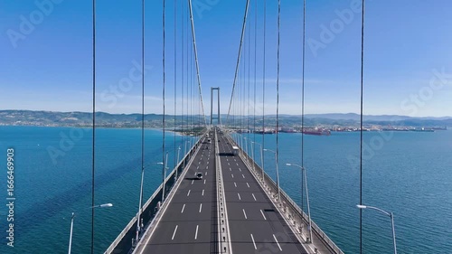 Stunning Drone Footage Inside the Magnificent Osman Gazi Bridge with Flowing Traffic – 4K Aerial View