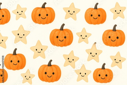 Cute pumpkins stars seamless pattern