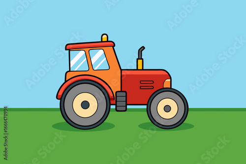 Cartoon Farm Tractor with Field Background Vector