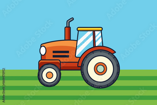 Cartoon Farm Tractor with Field Background Vector