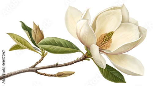 Wallpaper Mural A magnolia flower with buds and green leaves art Torontodigital.ca