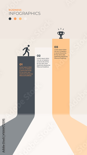 Steps on the path to success and rewards. Vertical infographic template