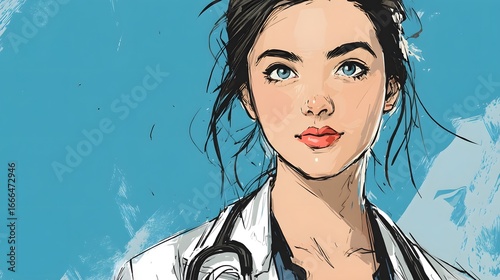 Professional Girl Doctor Portrait Illustration for Medical Concepts