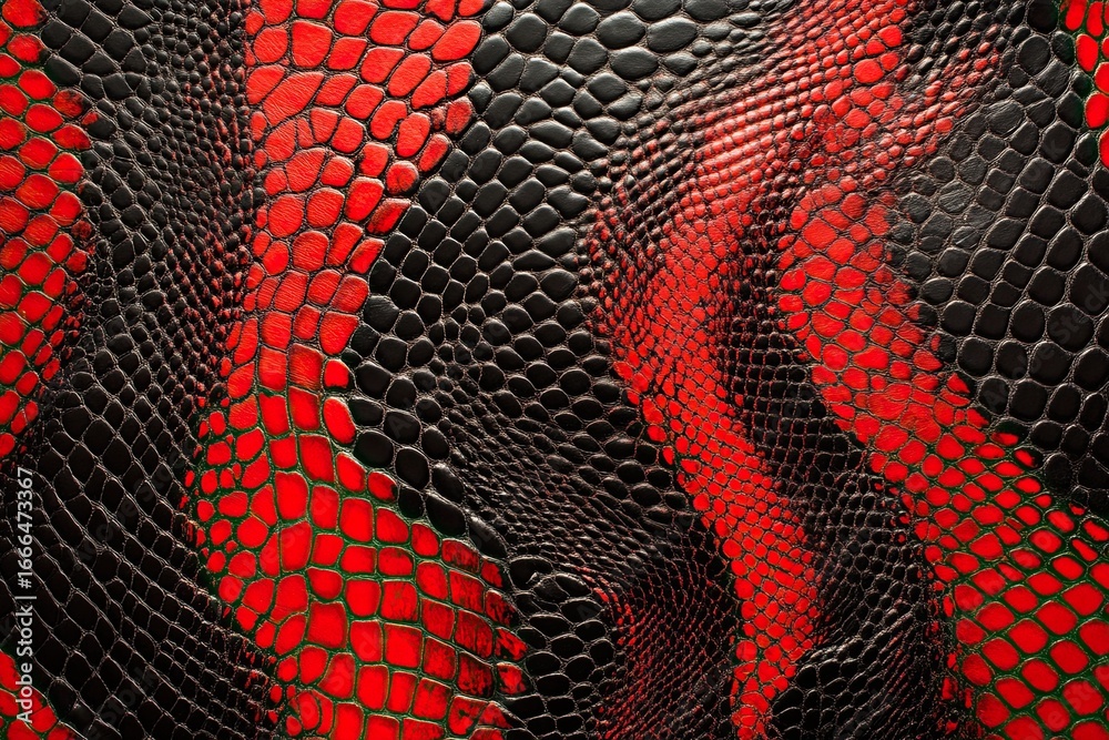 Red snakeskin pattern background. Snakeskin texture, red and black seamless wallpaper