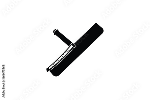 A black single edge razor blade with handle on a white background silhouette