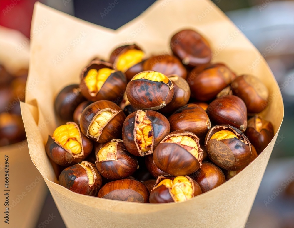 Obraz premium Roasted Chestnuts in Paper Cone – Warm and Cozy Snack