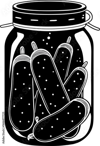 Pickled Cucumbers in Glass Jar, Zero Waste Reusable Object, Eco lifestyle Concept Vector Illustration stock illustration silhouette  vector black , white background 