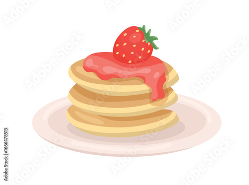 Pancakes with jam. Flat vector clipart, illustration with isolated background.