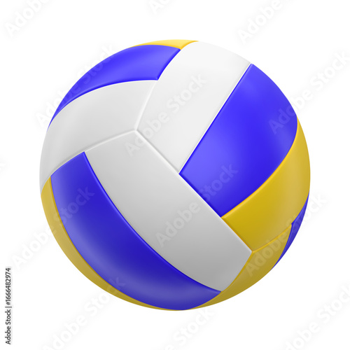 3d volleyball ball icon. Ball white blue yellow. 3d vector render Symbol or emblem football . Vector illustration