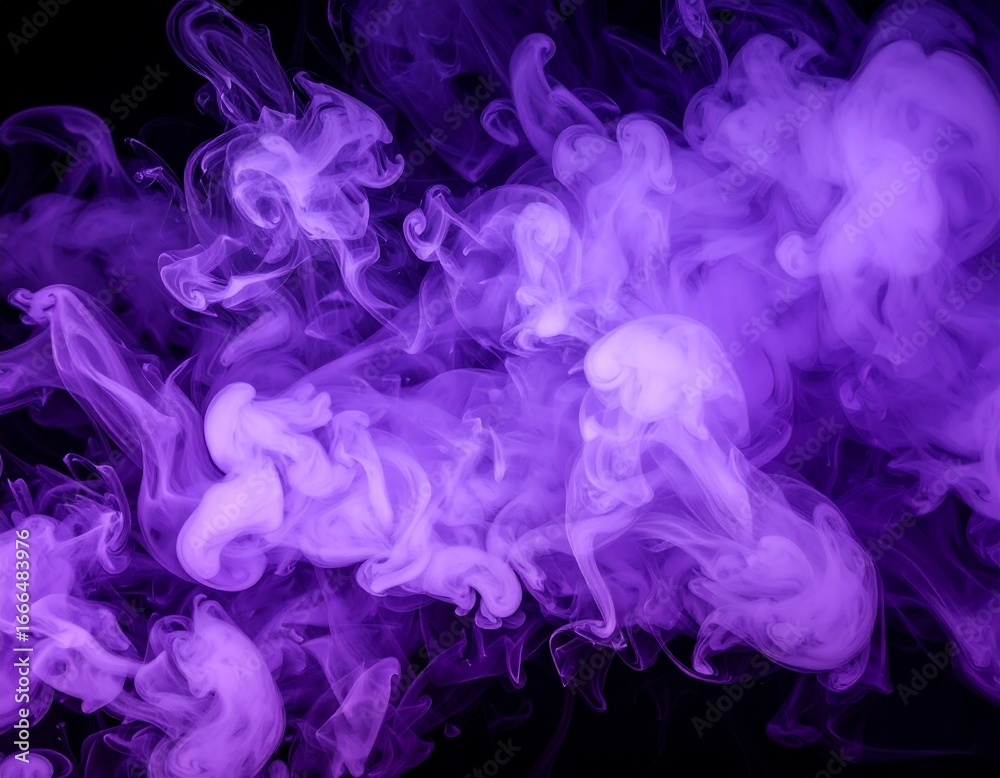 Fototapeta premium Abstract Purple Smoke Clouds on Black Background.