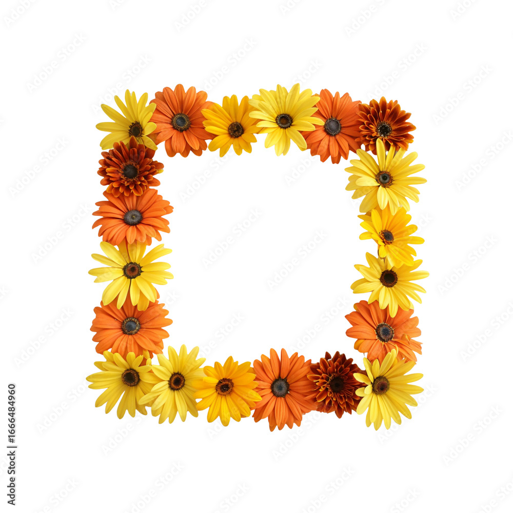 Obraz premium Square frame made of vibrant yellow and orange gerbera flowers