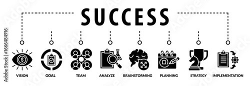 Banner success. Banner with icons and keywords