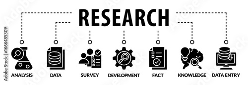 Banner research vector illustration concept with keywords and icons